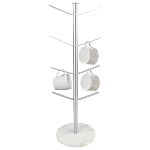 Image of Coffee Mug Tree for Counter, Stainless Steel Mug Tree with Marble Base, Holds 8 Large Mugs, Space-Saving Coffee Cup Stand