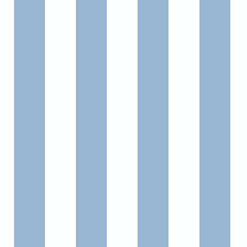 Image of WPE® Blue and White Striped Wallpaper – Fun and Bold Wall Decor for Kids Bedroom, Living Room, and Playroom, Easy to Apply, Durable, Stylish Design