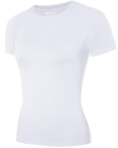 Image of ZovioBox Women's Gym Tops Short Sleeve, Lightweight Breathable Quick Dry Athletic Workout T-Shirt for Running, Yoga & Training White
