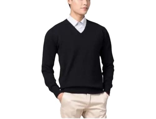 Image of REHJJDFD Men's Cashmere Cotton Blended Pullover V-Neck Sweater Black L