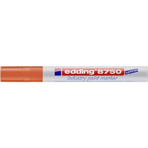 Image of edding 8750 industry paint marker - orange - 1 pen - bullet tip 2-4 mm - paint marker for writing on dusty, slightly oily surfaces, tyres, metal, glass and wood - permanent, waterproof