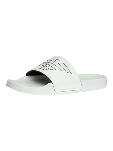 Image of Emporio Armani Men's Embossed Eagle Sliders, White/Black, 8 UK