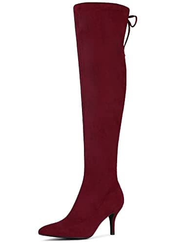 Image of Allegra K Women's Stiletto Heels Thigh High Over the Knee High Boots Burgundy 8 UK/Label Size 10 US