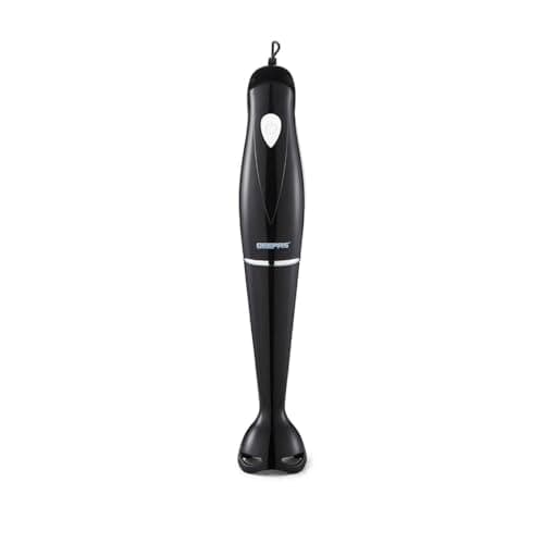 Image of Geepas Hand Blender | Food Collection Hand Blender, Soup Mixer with Stainless Steel Blades | Ideal for Smoothies Shakes Vegetables Baby Food Soup | Anti-Splash | 2 Year Warranty, Black, 180W (Black)