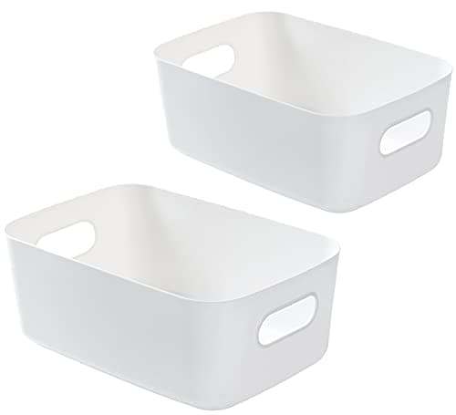 Image of Bgfuni 2pcs Storage Baskets With Handle, Plastic Organizer Boxes for Kitchen, Home, Office, Bathroom - 20x14x7.5cm (White)