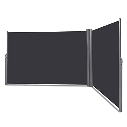 Image of TANGZON Retractable Side Awning, Aluminum Outdoor Privacy Screen Fence with Convenient Handle, Garden Blind Privacy Divider Wind Breaker for Patio Balcony Terrace (600 x 160cm, Grey)