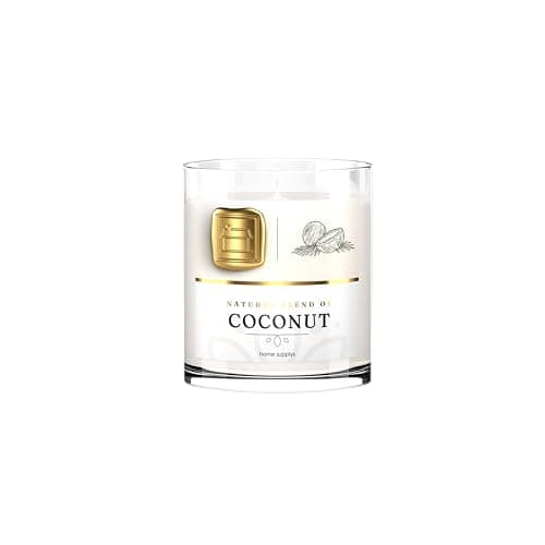 Image of Large Coconut Candle - Candle Gift for Women & Men with Lid - (280g/60hr) Long Burn Time with Coconut, Lime, Mango & Pineapple - Organic & Vegan Scented - Relaxation, Aromatherapy & Wellness