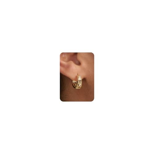 Image of PRTGL Hoop Earrings for Women – 14ct Gold Plated Small Flower Huggie Earrings Tiny Cubic Zirconia Accent, Lightweight Dainty Hoops Jewelry