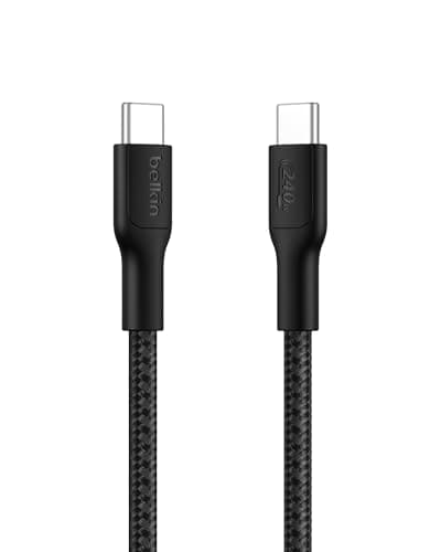 Image of Belkin Eco Braided USB-C to USB-C Cable (1M, 240W) - Soft, Flexible Fast-Charging Cable, Type C Charger Cord for iPhone 16, Galaxy S25, Pixel 9, MacBook, iPad Pro, & More - Black (USB 2.0)