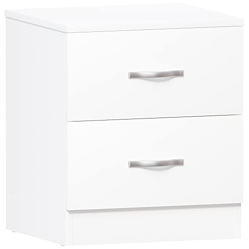 Image of Vida Designs White Bedside Cabinet, 2 Drawer With Metal Handles & Runners, Unique Anti-Bowing Drawer Support, Riano Bedroom Furniture
