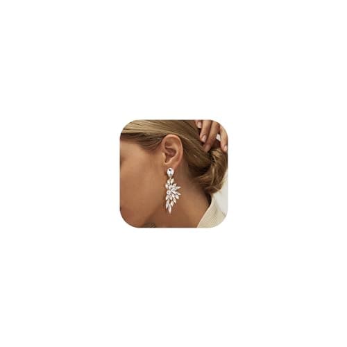 Image of Adramata Drop Earrings for Women Wedding Bridal Crystal Teardrop Earrings Bling Gemstone Rhinestone Earring Statement Colorful Gold Dangle Earrings,white
