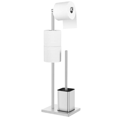 Image of Toilet Roll Holder Free Standing with Toilet Brush - Stainless Steel Toilet Paper Holder Freestanding with Storage for Bathroom (Silver)