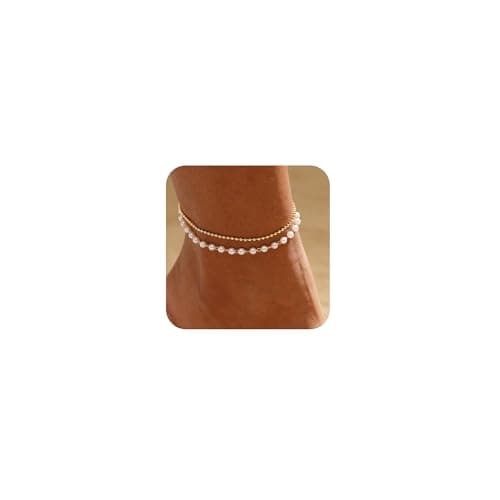 Image of ASCOMY Anklets for Women 14K Gold Plated Ankle Bracelet for Women Gold Anklet Cute Pearl Chain Beads Link Anklets Minimalist Summer Beach Foot Ankle Bracelet Jewelry for Her
