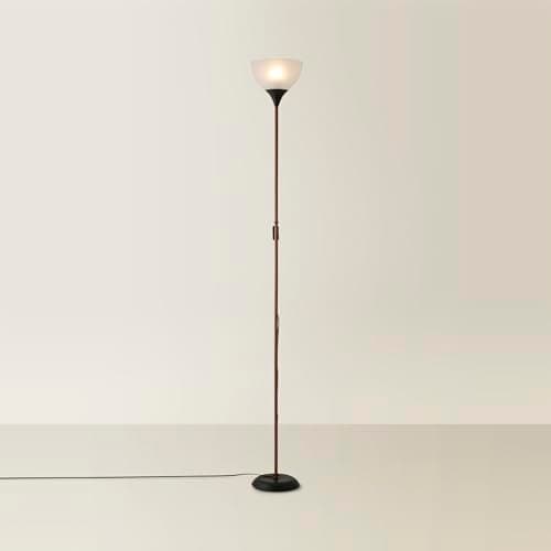 Image of MiniSun | Modern Copper and Black Uplighter Floor Lamp with a White Shade | Floor Lamps & Torchieres, Home Décor & Improvement Essential | Includes 6W LED Bulb [3000K Warm White]