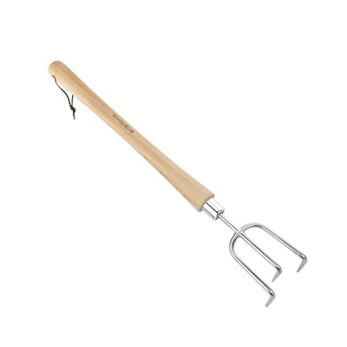 Image of Berry&Bird Stainless Steel Mid-Handle 3 Prong Cultivator, Garden Hand Rake Hand Tiller with Ergonomic Wooden Handle and Leather Strap, Garden Hand Fork for Weeding, Turning Soil, Cultivating