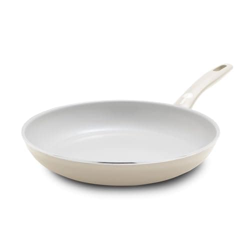 Image of Greenpan Dover Healthy Ceramic Nonstick, 10" Frying Pan Skillet, PFAS-Free, Dishwasher Safe, Comfort Grip Handle, Cream White