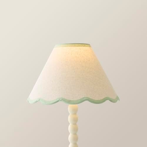 Image of ValueLights | Small Natural Linen Tapered Light Shade with Green Scallop Trim for Table Lamp | Lamp Shades, Home Décor & Improvement Essential | 27.5cm Shade Width