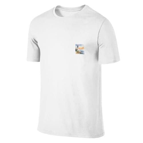 Image of YIJIAYUN Lighthouse Print Men's Short Sleeve t-Shirt,Classic Essential,Soft Fashion Cotton for Family,Friends White