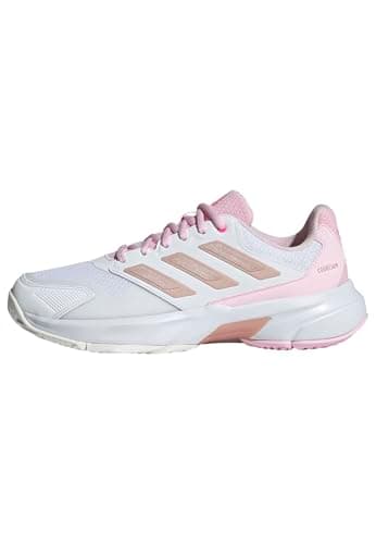 Image of adidas Women's Courtjam Control 3 Tennis Shoes, Cloud White/Silver Metallic/Lucid Pink, 7 UK