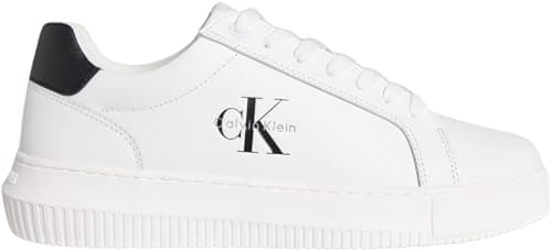 Image of Calvin Klein Men’s Chunky Mono Leather Cupsole Trainers, White (Bright White/Black), 9
