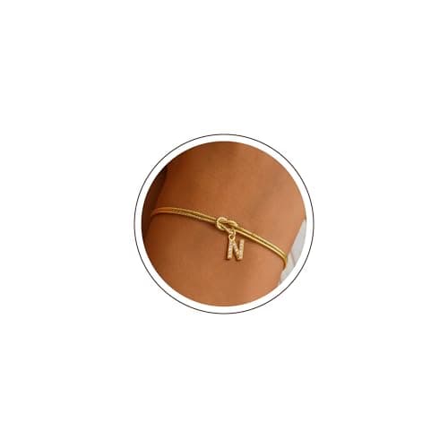 Image of RMMD Gold Bracelet for Women 18K Gold Plated Letter N Initial Bracelet Knot Infinity Charm Bracelets Gold Jewelry Jewellery Bridesmaid Gift Birthday Mothers Day Gifts for Mum Grandma