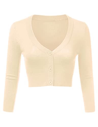 Image of Totatuit Women's Lightweight Knitted Cropped Cardigan V Neck Elegant Knitted Bolero Shrug Apricot Cardigans,S