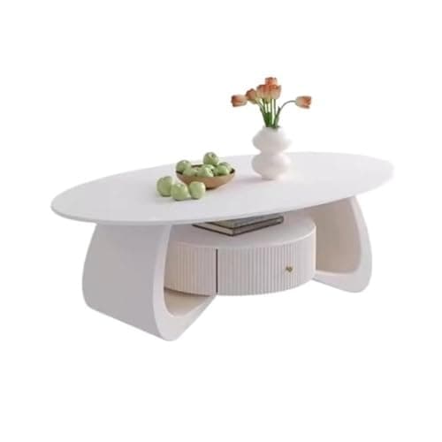 Image of CHENGAIJIAN Side Table, Living Room Rock Slab Coffee Table, Small Household Oval, Saving Space Sofa Side Table(White,M)
