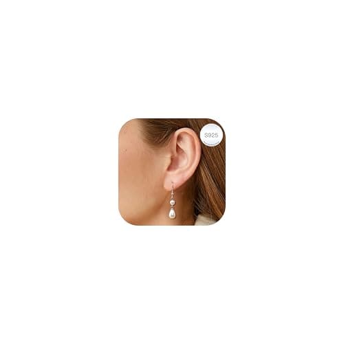 Image of LOLIAS Pearl Drop Earrings for Women 925 Sterling Silver White Pearl Earrings Hypoallergenic Lightweight Freshwater Pearl Dangle Earring Silver Jewellery for Women