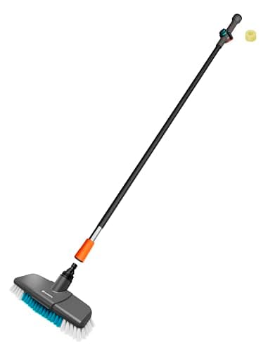 Image of Gardena Cleansystem Wash Set with 150 cm handle M and hard long-handled brush: Practical cleaning set, ideal for effective washing of larger, non-sensitive surfaces, cleaning tabs (18828-20)
