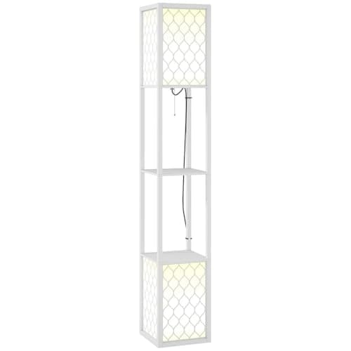Image of HOMCOM Floor Lamp with Shelves, Modern Tall Standing Lamps with Fabric Lampshade, Chain Switch and Dual Light for Living Room, Bedroom, Bulb not Included, White