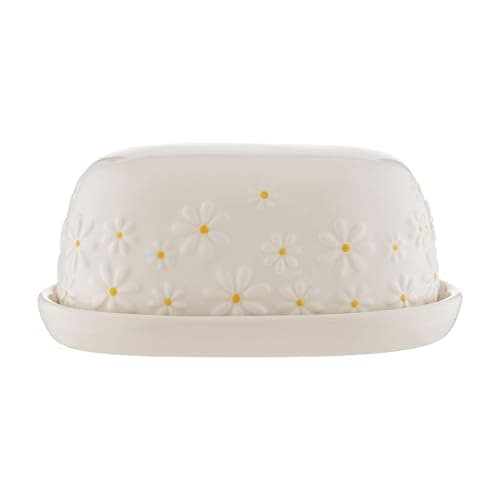 Image of Price & Kensington Daisy Butter Dish | Ceramic Butter Keeper with Embossed Daisy Design | Cream Glaze | Kitchen Butter Storage