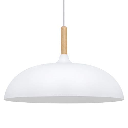 Image of Long Life Lamp Company Modern White Pendant Light Shade Dome Metal Wooden Kitchen Island Ceiling Lights M0108