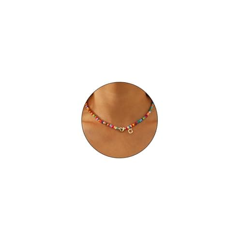 Image of Miss Chipmunk Initial Heart Necklaces for Girls Women - Colorful Beaded Bohemian Choker Necklace Gold Letter Alphabet Pendant for Birthday Jewellery Gifts for Teenager Girls(G)