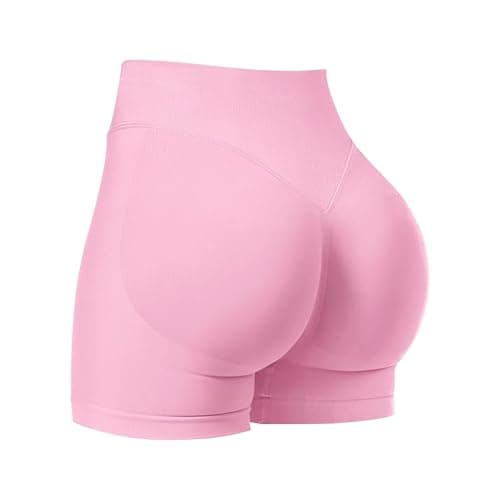 Image of JN JANPRINT Womens Running Gym Cycling Shorts Hidden Scrunch Bum Butt Lifting High Waisted 4.5" Seamless Booty Shorts Pink