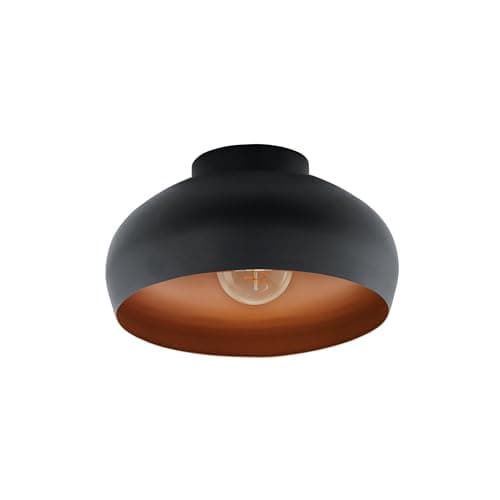Image of Eglo Ceiling Light Fitting Mogano 2, Flush Mount Ceiling lamp, Living Room and Hallway Lighting Made of Metal in Black and Copper, E27 Socket