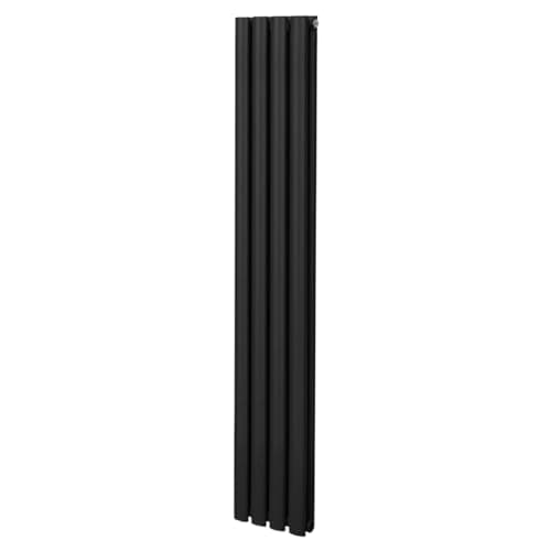 Image of Oval Column Radiator 1600mm x 240mm Modern Designer Double Panel Central Heating Heater Matt Black Carbon Steel Horizontal Vertical Kitchen Living Room Bathroom Cleaning Brush Fixing Kit & Brackets