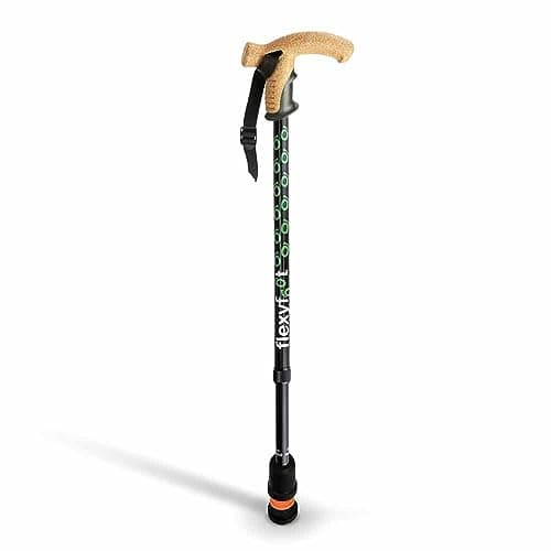 Image of Flexyfoot Shock Absorbing Cork Handle Walking Stick - Improved Comfort, Improved Grip, Improved Safety – Colour: Black