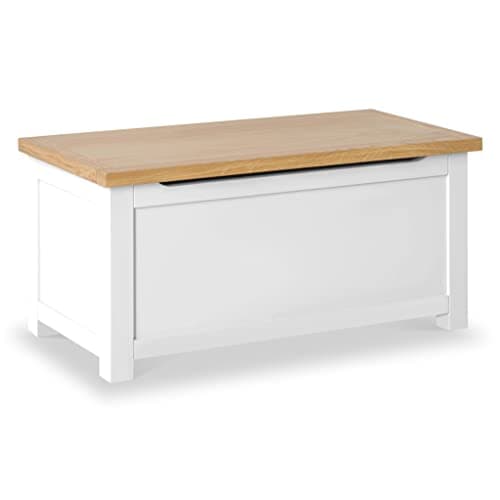 Image of RoselandFurniture Farro White Wooden Blanket Box Ottoman Storage Box | Fully Assembled Large Contemporary Painted Trunk, Shoe Storage Bench or Toy Chest for Bedroom, Hallway or Kids Room