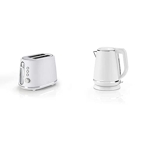 Image of Cuisinart 2 Slice Toaster, 7 Toast Levels, White, 1000W, CPT780WU & Jug Kettle, 3KW, Pebble, Stainless Steel, Matte Finish, 1.5L Capacity, CJK780WU