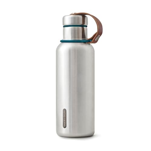 Image of BLACK+BLUM - Water Bottle - Stainless Steel Thermal Insulated Leak Proof Travel Thermo Flask with Wide Spout and Stylish Vegan Leather Carry Loop - Keeps Hot for 12 hrs, Cold for 24 hrs, Ocean - 500ml