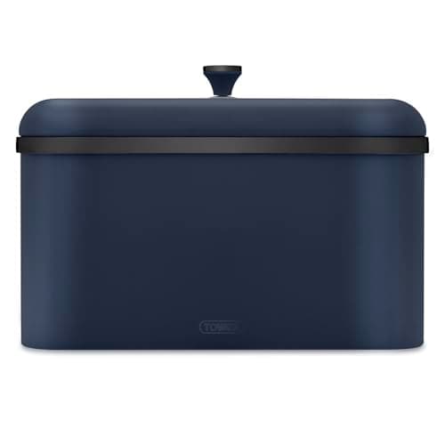 Image of Tower Sera Bread Bin with Removable Lid, Carbon Steel Body, Midnight Blue with Smoked Black Trim