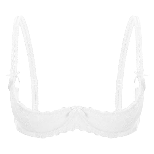 Image of Cocila 1/4 Cup Bras for Women Sexy Underwire Lace Bra See Through Balconette Padded Lingerie Shelf Tops Womens Workout (White, 80B) Ladies Non Wired Plus Size 38Dd 36G 38G UK Sports T Shirt Body