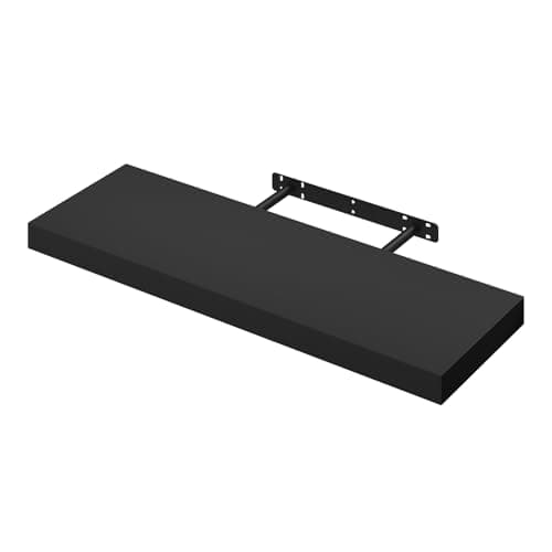 Image of WOLTU Floating Shelves, Black Floating Shelves for Wall with Strong Bracket,Ideal Home Decor Accessories for Bedroom,Living Room,Office,Bathroom,Kitchen,Wood,70cm RG9369sz-UK