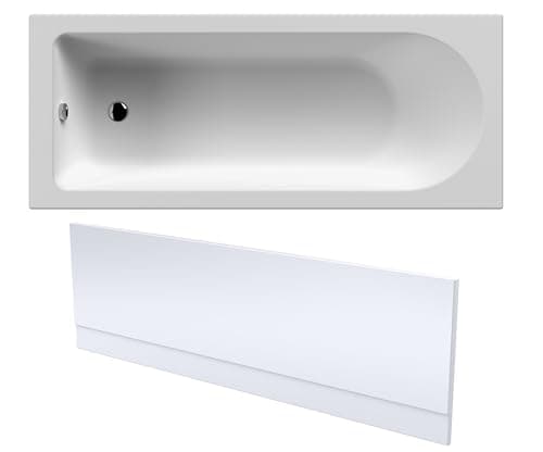 Image of Balterley 1700 x 700mm Round Shower Bath with Leg Set & Front Bath Panel, Straight Single Ended Gloss White Soaking Bathtubs, Acrylic Baths for Bathrooms, Rectangular Soaking Bathtub