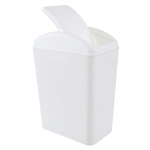 Image of Vareone 15L Swing Top Bin, White Plastic Rubbish Bin with Lid for Kitchen, Bathroom, Office & Utility Rooms, Compact Waste Bin with Easy-Clean Design, Removable Top & Odour-Reducing Swing Lid