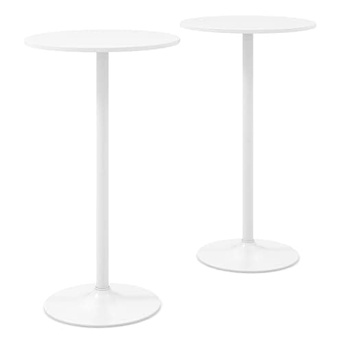 Image of COSTWAY 2-in-1 Bar Table Set of 1/2, 56cm/101cm Height Adjustable Coffee Table with Detachable Pole & Metal Base, 60cm Round Cocktail Dining Table for Dining Room, Restaurant, Kitchen (2, White)