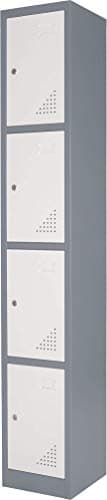 Image of The Workplace Depot 4 Door Heavy Duty Locker – 1800mm High, 300mm Wide, 300mm Deep, Grey-White – Reinforced Steel, Ventilated, Key Cam-Lock – Secure Storage for Offices, Warehouses, and Schools​