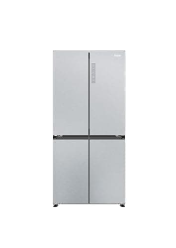 Image of Haier Cube 83 Series 3 Freestanding American Fridge Freezer, 4 Doors, Total No Frost, E Class, Touch Display, Air Surround Technology, 467L Total Capacity, Gentle Silver, 83x65x182 cm - HCR3818ENMG
