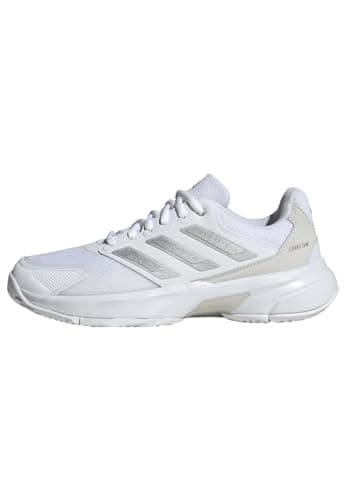 Image of adidas Women's Courtjam Control 3 Tennis Shoes, Cloud White/Silver Metallic/Grey One, 5.5 UK