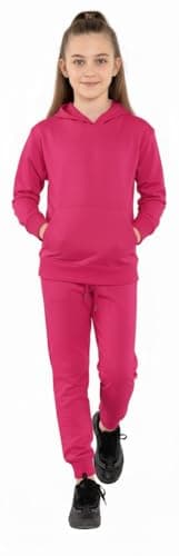 Image of CASUALKING Kids Girls Hooded Tracksuit Unisex 2 Piece Set Plain Sweatshirt Jogging Bottoms Soft Warm Fleece Tracksuits for Boys Girls